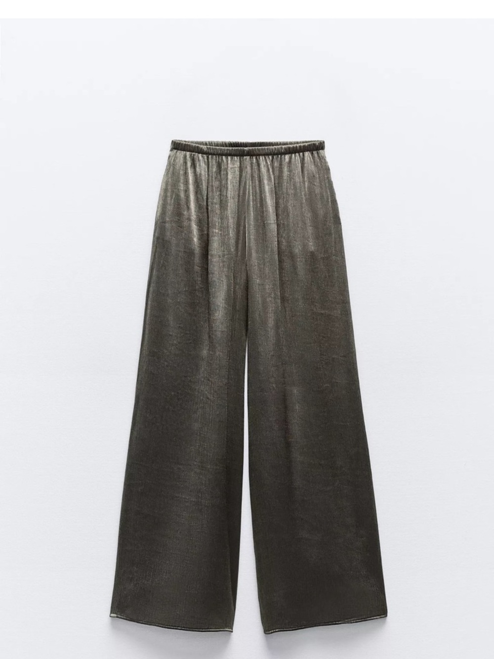 Zara Metallic Wide-Leg Pants in Olive Green